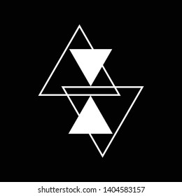 Linked Triangles. Abstract clean simple triangle logo vector design. Geometic business logo icon design template. Abstract sign constructed from interlinked triangles. Isolated on black background.