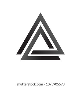 Linked triangles black and white geometric abstract logo, vector