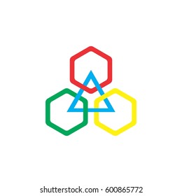 linked triple hexagon logo vector