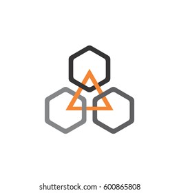 linked triple hexagon logo vector