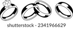 Linked Wedding rings. Linked bands. Intertwined rings bride and groom. Diamond ring and plain wedding band.