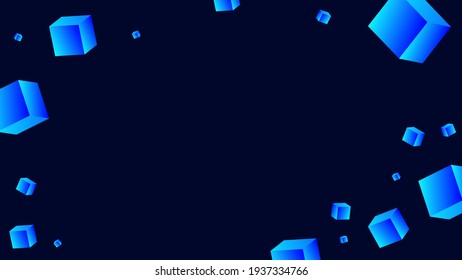 Linkedin banner  facebook cover  futuristic 3D vector banner  flying blue cubes in black space  cosmic abstract vector  unique elegant stylish backdrop  logo  web  technology vector  Instagram post