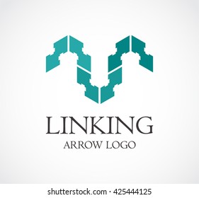 Linking arrow of construction abstract vector and logo design or template relation business icon of company identity symbol concept