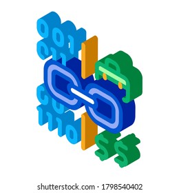 linking binary code to money icon vector. isometric linking binary code to money sign. color isolated symbol illustration