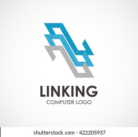 Linking computer of chain abstract vector and logo design or template technology business icon of company identity symbol concept