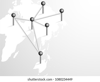 Linking entities global network connection. World map point and line composition.  networking, social media, connectivity, internet communication . white background .light and shadow ,Vector
