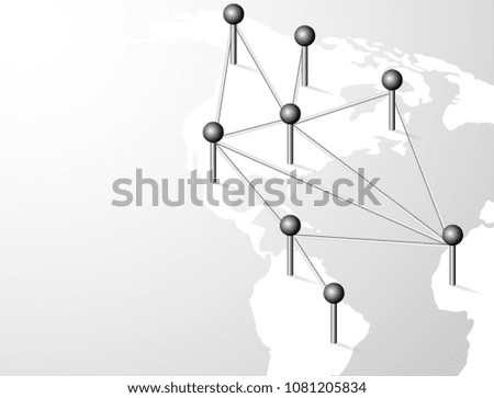 Linking entities global network connection. World map point and line composition.  networking, social media, connectivity, internet communication . white background .light and shadow ,Vector
