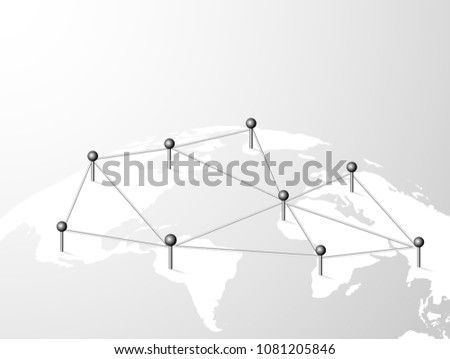 Linking entities global network connection. World map point and line composition.  networking, social media, connectivity, internet communication . white background .light and shadow
