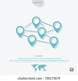 Linking entities. Networking, social media, SNS, internet communication abstract.  Global network connection. World map point and composition concept of global business. Vector Illustration.