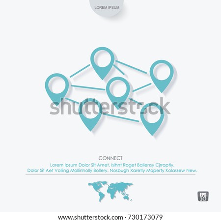Linking entities. Networking, social media, SNS, internet communication abstract.  Global network connection. World map point and composition concept of global business. Vector Illustration.