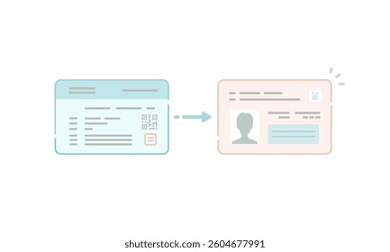 Linking Health Insurance Card to My Number Card – Flat Vector Illustration
