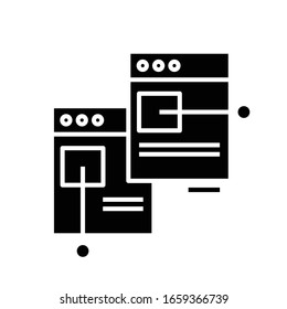 Linking pages black icon, concept illustration, vector flat symbol, glyph sign.