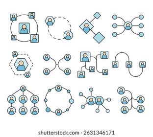 linking people and people network diagram icons set