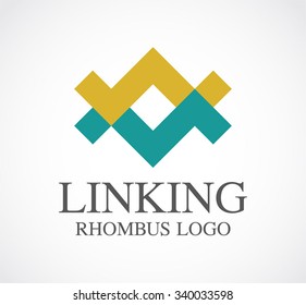 Linking of rhombus ribbon abstract vector and logo design or template connection business icon of company identity symbol concept