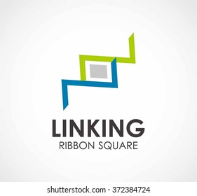 Linking ribbon of square chain abstract vector and logo design or template line group business icon of company identity symbol concept