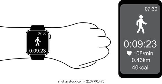 Linking smart watch and smartphone (black and white)