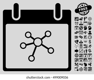Links Calendar Day icon with bonus calendar and time management pictograms. Vector illustration style is flat iconic symbols, black, light gray background.