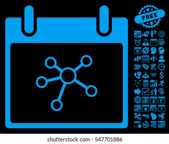 Links Calendar Day icon with bonus calendar and time management design elements. Vector illustration style is flat iconic symbols, blue, black background.