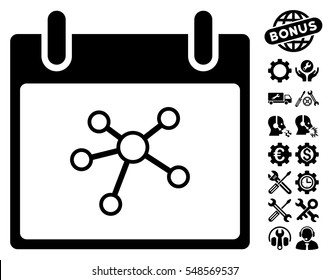 Links Calendar Day pictograph with bonus service pictograph collection. Vector illustration style is flat iconic symbols, black, white background.
