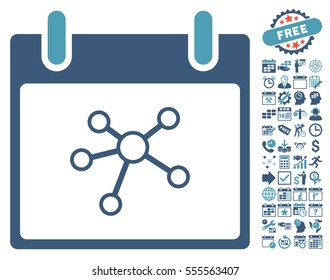 Links Calendar Day pictograph with bonus calendar and time management pictures. Vector illustration style is flat iconic symbols, cyan and blue, white background.