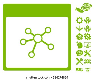 Links Calendar Page icon with bonus tools design elements. Vector illustration style is flat iconic symbols, eco green, white background.