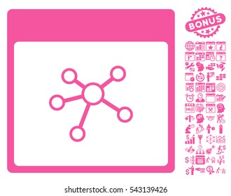 Links Calendar Page icon with bonus calendar and time management clip art. Vector illustration style is flat iconic symbols, pink, white background.