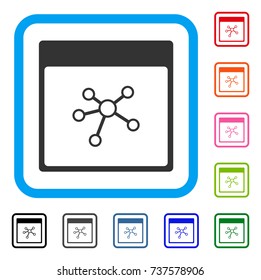Links Calendar Page icon. Flat gray iconic symbol inside a light blue rounded frame. Black, gray, green, blue, red, orange color additional versions of Links Calendar Page vector.