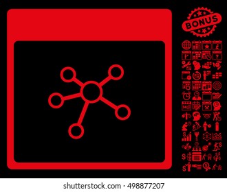 Links Calendar Page pictograph with bonus calendar and time management icon set. Vector illustration style is flat iconic symbols, red, black background.