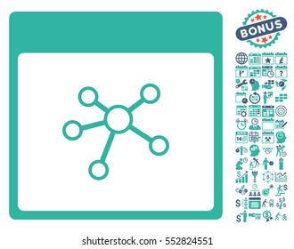 Links Calendar Page pictograph with bonus calendar and time management pictures. Vector illustration style is flat iconic symbols, cobalt and cyan, white background.