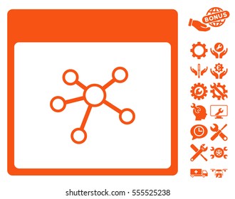 Links Calendar Page pictograph with bonus configuration pictograms. Vector illustration style is flat iconic symbols, orange, white background.