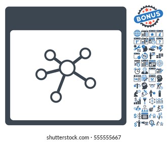 Links Calendar Page pictograph with bonus calendar and time management images. Vector illustration style is flat iconic symbols, smooth blue, white background.