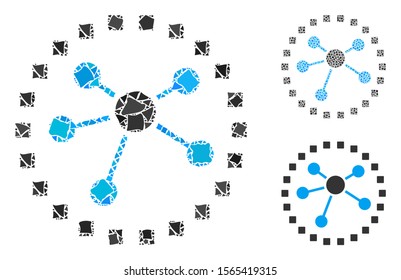 Links diagram composition of ragged elements in various sizes and color hues, based on links diagram icon. Vector ragged elements are combined into mosaic.