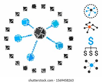 Links diagram icon mosaic of raggy parts in various sizes and color hues, based on links diagram icon. Vector tuberous parts are united into collage. Links diagram icons collage with dotted pattern.
