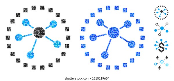 Links diagram mosaic of spheric dots in different sizes and color hues, based on links diagram icon. Vector round dots are combined into blue mosaic.