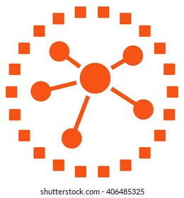 Links Diagram vector toolbar icon. Style is flat icon symbol, orange color, white background, square dots.