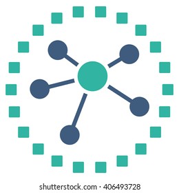 Links Diagram vector toolbar icon. Style is bicolor flat icon symbol, cobalt and cyan colors, white background, square dots.
