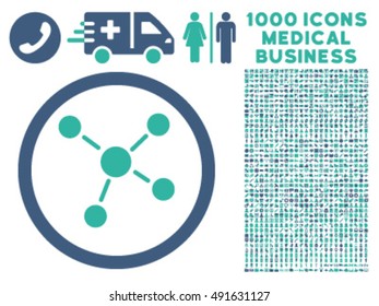 Links icon with 1000 medical business cobalt and cyan vector pictographs. Design style is flat bicolor symbols, white background.