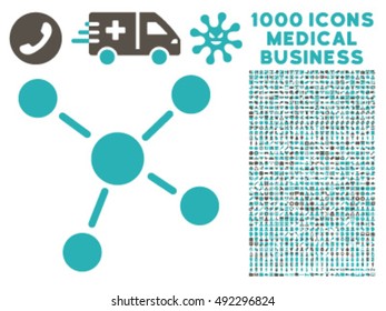 Links icon with 1000 medical business grey and cyan vector design elements. Design style is flat bicolor symbols, white background.
