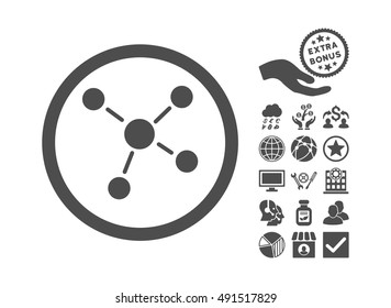 Links icon with bonus pictogram. Vector illustration style is flat iconic symbols, gray color, white background.