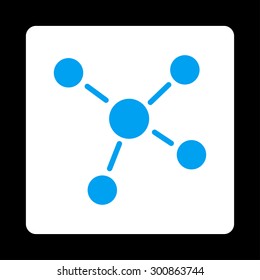 Links icon. Vector style is blue and white colors, flat rounded square button on a black background.