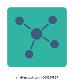 Links icon. Vector style is cobalt and cyan colors, flat rounded square button on a white background.