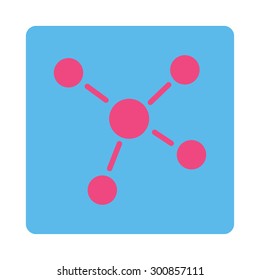 Links icon. Vector style is pink and blue colors, flat rounded square button on a white background.