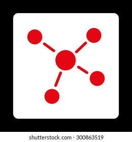 Links icon. Vector style is red and white colors, flat rounded square button on a black background.
