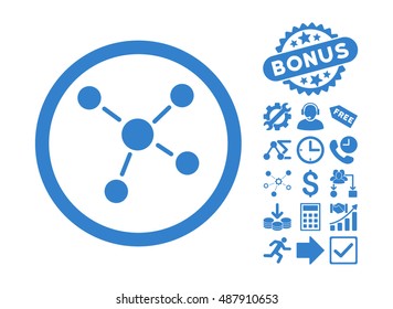 Links pictograph with bonus pictograph collection. Vector illustration style is flat iconic symbols, cobalt color, white background.