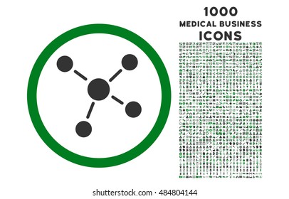 Links rounded vector bicolor icon with 1000 medical business icons. Set style is flat pictograms, green and gray colors, white background.