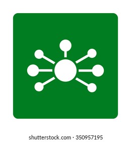 Links vector icon. Style is flat rounded square button, white and green colors, white background.