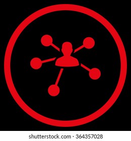 Links vector icon. Style is flat circled symbol, red color, rounded angles, black background.