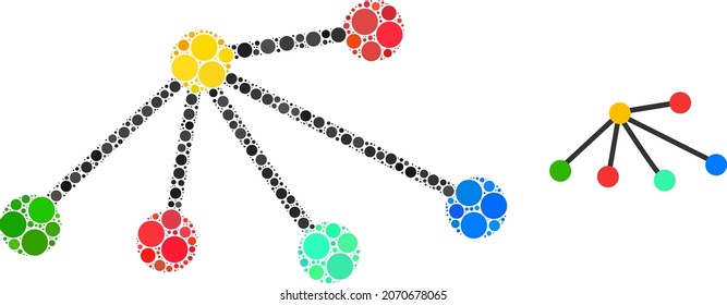 Links vector mosaic of round dots in variable sizes and color tints. Dots are composed into links vector illustration. Abstract vector illustration.