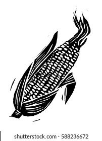 Lino Cut Wood Cut Ear Of Corn