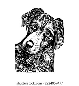 lino print dog head illustration. Good use for symbol, mascot, icon, avatar, tattoo, T Shirt design, logo or any design.